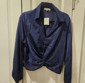 Elegant Blue Long Sleeve Blouse